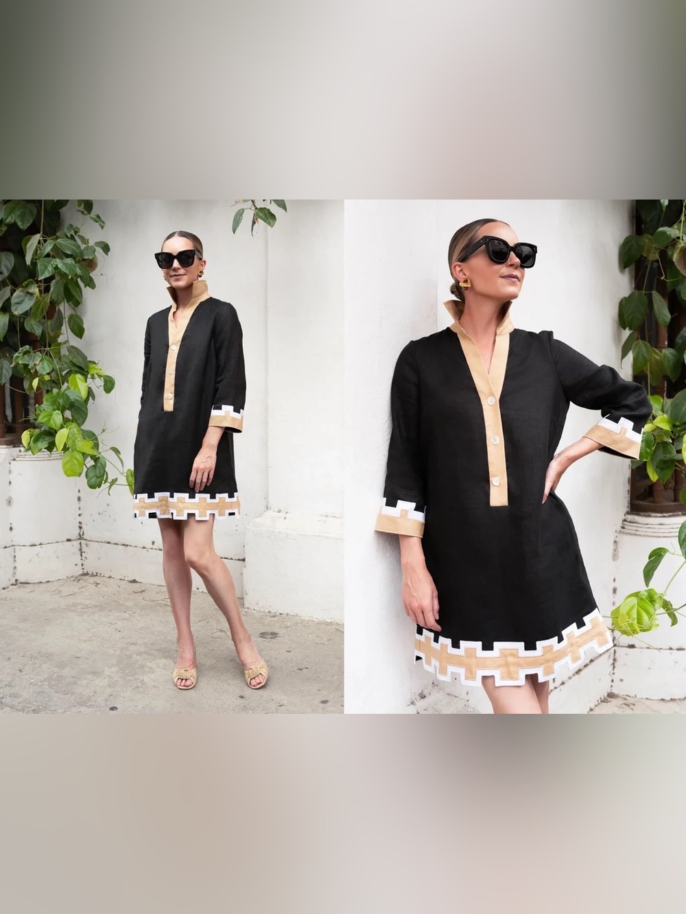 Tuckernuck x Atlantic-Pacific Collier Black & Tan 100% Linen Dress XS Limited Ed
